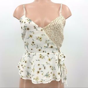 NWT Paper Crane Mixed Floral Print Wrap Style Chiffon Tank Top Size Small
